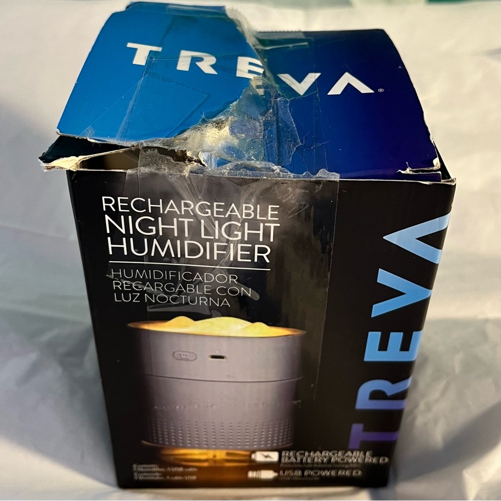Treva Humidifier Night Light Rechargeable Small Mini Tabletop White Open Box New - Picture 2 of 11
